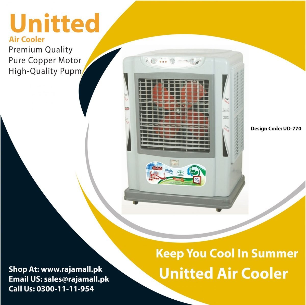 United Air Cooler Plastic Body Copper Moter UD-770